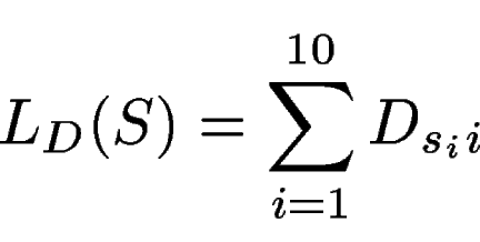 \begin{displaymath}
L_D (S) = \sum_{i=1}^{10} D_{s_ii}
\end{displaymath}